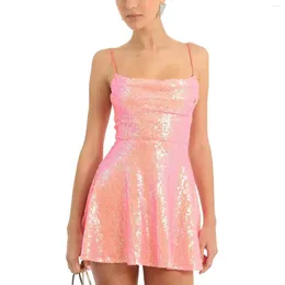 Lässige Kleider 2024 Frauen funkelnde Pailletten Homecoming für Teenager Kurzspaghetti -Riemen Cowl Hals Prom Cocktail Kleid Vestidos