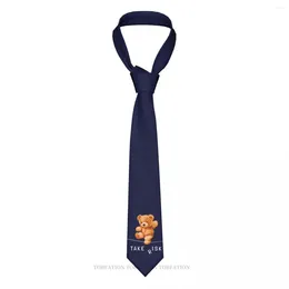Bow Ties Take Risk Print Teddy Bear Casual Unisex Neck Tie Daily Wear Narrow Striped Slim Cravat