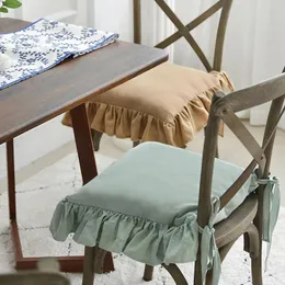 Yastık fırfırlı sandalye pedleri yemek için vintage koltuk bağları ile kaymaz mutfak ülke yazlık çiftlik evi 2pcs