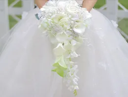 مخصص محاكاة زهرة زفاف باقة الزفاف الأبيض Calla Rose adadangea diy pearl crystal المجوهرات brooch bridal bouquet6157369