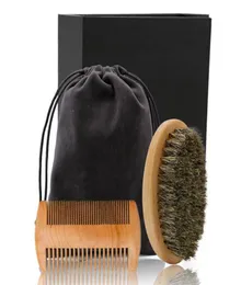 ناعمة الخشب الخشبي لحية فرشاة مجموعة Men Men Matach Matache Kit Beard Hair Comb Comb Set Hairdresser Clams Groom SQClxm7151027