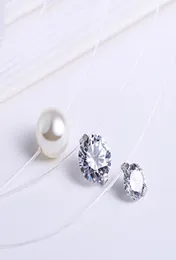 68 mm CZ White CZ e Pearl Invisible Clear Rope Necklace 925 Silver Women Jewelry9668794