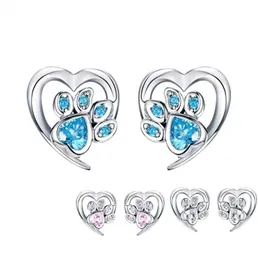Blue Crystal Pet Paw Coldings for Girl Heart kształt CZ Footprint Ear Studs Biżuteria Kobiety Design Bijoux SCE65432155086799594