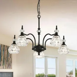 Chandeliers Vintage 5 Lights Black Glass Pendant Lighting Rustic Style Chandelier Finish With Exquisite Crystal Lamp Shade