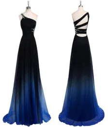 2022 Ombre Gradiant Color Evening Dresses One shoulder Empire Waist Chiffon Black Royal Blue Designer Long Cheap Prom Formal Pagea5584774