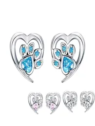Blue Crystal Pet Paw Coldings for Girl Heart kształt CZ Footprint Ear Studs Biżuteria Kobiety projekt Bijoux SCE65432155087284397