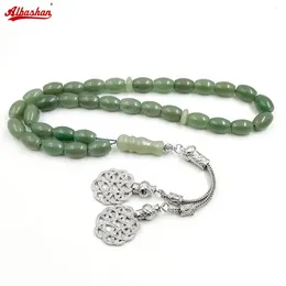 Tasbih 무슬림 팔찌 Misbaha Natural Green Jade Stone 이슬람 선물 묵시선 쥬얼리 수제 묵주 구슬 240408