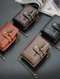 Portfele Wysokiej jakości Men039S Portfel Oryginalny skórzany Krótki mężczyzna Multicard Torebka Zipper Torebka retro trzykrotnie łańcucha Money Bag7252424