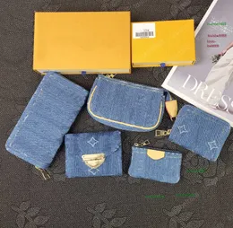Ny designer plånbok blå denim clamshell plånbok serie Victorine Wallet Classic Interior Card Slot Ladies Pass Pocket Travel Wallet Coin Wallet Card Holder Holder