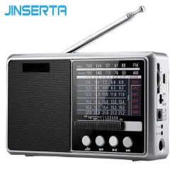 Radio JINSERTA Portable FM/AM/SW Radio Multi Band HIFI Radio Speaker with Flashlight Support TF Card/U Disk Headphone Play