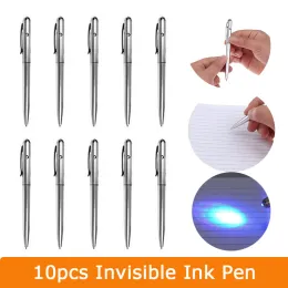 Penne 10pcs Funny Pen 2 in1 Incibile penna inchiostro Novità a sfera Penne Nuove provviste scolastiche di ufficio con UV Light Magic Secret Ballpoin