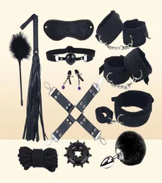 Brinquedos sexuais para mulher BDSM BNAGE Set Metal Butt Plug Tail Nylon Sex Handcuffs Games adultos Y2011185971046