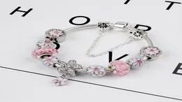 925 Sterling Silver Pink Murano Glass Beads Charm Cherry Blossom Bracelet Chain Fit P European Bracelet Jewelry Making Bangle DIY Daisy Pendant Women6817480