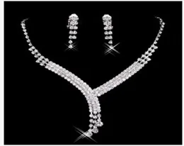 In Stock Cheap Shinning Rhinestone Wedding Party Earring Bracelet Necklace Ring Jewel Set for Women Prom Evening Shi8665907