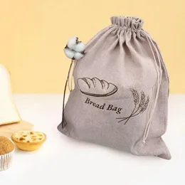 Bolsa de linho de armazenamento de pão reutilizável com embrulha de presente com a bolsa de camada dupla com selagem de cordão para a escola de piquenique