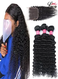 Wholseale brazilian Deep Wave Hair Bundles with Closure 9a Brazilian Human Hair 4x4閉鎖未処理のブラジルの深い波H3216266