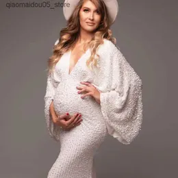 Maternity Dresses V-neck Pregnant Women Photo Shooting Sequins Hollow Womens Sexy Spicy Girl Pregnant Womens Long Stretching Party Baby Shower Dress Q240413