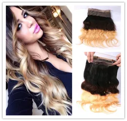 9A Hair Peruvian 1B427 Honey Blonde Ombre 360 ​​Band Band Lace Body Body Wave Full Lace Frontal Precked 360 Lace Closure3472689
