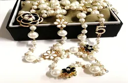 Women Korean Camellia Long Pengdant Pearls Naszyjnik Sautoir Collier Femme5767830