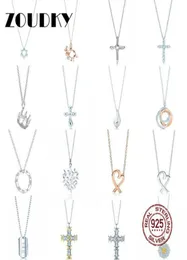 Dorapang 100 925 Sterling Silver Necklace Heart shaped Sun Cross Crown Crown Teardrop Pendant Chain Rose Gold Original Women Jewelry6346434