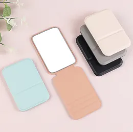 Desktop Makeup Mirror Solid Color Pu Leather Simple Portable Handheld Makeup Mirror Folding Student Compact Cute Dressing Mirror
