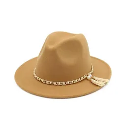 2019 шерстяная шляпа шляпа Panama Jazz Fedoras Hats Tassel Pearl Vintage Cap Formal Party и Top Hat для женщин Men Unisex214n8732285