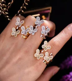 Ringos de cluster Godki Trendy 3 Butterflies Redicável para mulheres Cubic Zircon Finger Pedras Charme anel Bohemian Beach Jewelry Gift5935865