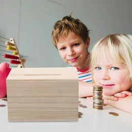4 Pcs Piggy Bank for Kids Adults Aldult Wood Coin Can DIY Wooden Housewarming Supplies Saving Pot Child Money Jar Desktop Decor