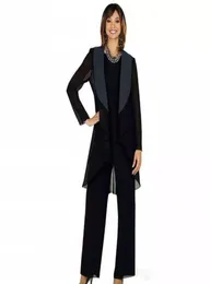 Classy Chiffon Black Black Mother of the Bride Suit Abito ospite da tre pezzi Abito da ospite Plus Abiti da sposa a buon mercato 8679592