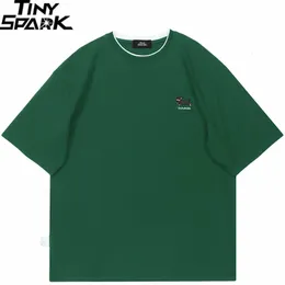 Erkekler Tshirt Streetwear Komik Köpek Nakış T-Shirt Pamuk Yumuşak Yaz Harajuku T Shirt Unisex Sade Üst Tees Hip Hop Green 240408