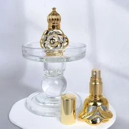 Lagringsflaskor mini glasrulle på flaskprov elektropläterad guld eterisk oljerulle återanvändbar påfyllningsbar parfym spray kvinnor