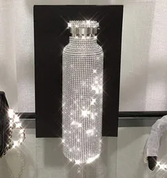 500 ml błyszczący diamentowy kubek ze stali nierdzewnej Bling Bling Rhinestone Water Bottle Przenośny czajnik zewnętrzny z LID9475626