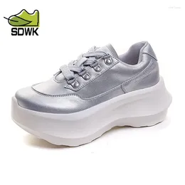 Casual Shoes SDWK 6CM Genuine Leather 2024 Women Thick Soled Platform Wedge Autumn Fashion Hidden Heels Ladies Chunky Sneakers QA085