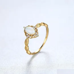 Bant Yüzükleri Yeni Vintage Style Opal S925 Sier Ring Light Lüks Kaplama 18K Altın Moda Kadın Tasarımcı Nefis Mücevher Hediye Drop Deliv Otgde