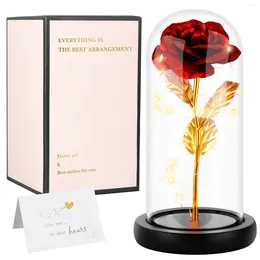 Figuras decorativas Presente exclusivo para presentes de aniversário de aniversário do Dia dos Namorados para sempre rosa eterna com luminária de luz LED quente 1PCS Card