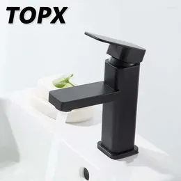 Смесители раковины ванной комнаты Topx Basin Fase из нержавеющей стали мода черная медная квадратная лак для одного отверстия и холодная вода