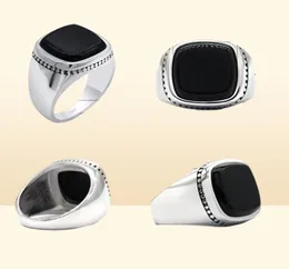 925 Sterling Silver Black Signet Ring For Men Square Agate Aqeeq Rings Turkish Men039s Fashion Jewelry Wedding Anniversary Gift5061584