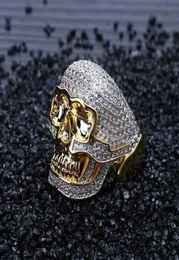 Anelli ghiacciati per uomini Hip Hop Luxury Designer Mens Bling Diamond Gold Skull Anello 18K Gold Scheletro Ringio Gioielle