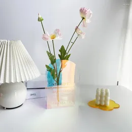 Vaser Rainbow Color Acrylic Plastic Transparent Geometric Shape Flower Container Multi-Color Living Home Room Desktop Decor