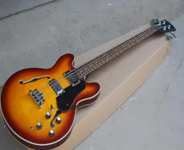 4 Strings Semihollow Tobacco Sunburst Electric Bass Guitar z czarnym PickguardChrome Sprzęt Maple Maple Maple