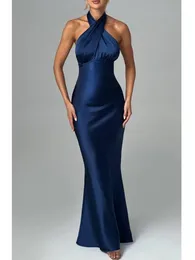 Articat Elegant Backless Lace Up Maxi Dress for Women Satin Slim Fit Feminino Vesidos Party Club Evening Spring 240401
