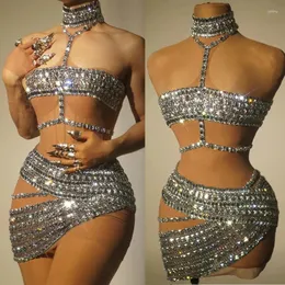 Stage Wear Rhinestone Nightclub Costume Sexy Woman Slim Dress Party Outfit Gogo Dancer Abbigliamento Singo