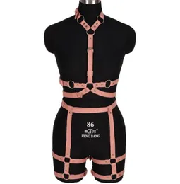 Pasy Goth Pink Skórzanie Pierścień Pierścień Bondage tańca Rave pełne ciało Podwiązka Pasek seksowna klatka stanik bielizny
