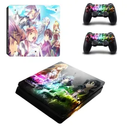 Klistermärken anime svärd konst online sao dekal ps4 smal hudklistermärke för Sony PlayStation 4 konsol och 2 styrenheter PS4 Slim Skin Sticker