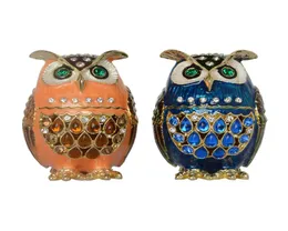 Dekoracja vintage Faberge Owl Bejewled Tinket Box Rhinestone Crystal Jewelry Box Metalowe Dekor Dekor Birthday Prezenty Kolekcje 9439276