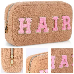 Preppy Portable Cosmetic Bag Chenille Letter Makeup Organizer Сумка для хранения сумки для косметического организатора для женщин и девушек