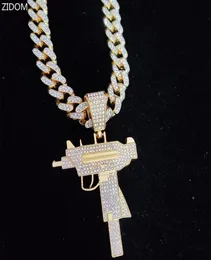 Anhänger Halskette Männer Frauen Hip Hop Hop aus Bling Uzi Gun Halskette mit 13 mm Miami Cuban Kette HipHop Mode Charm Jewelry2787116