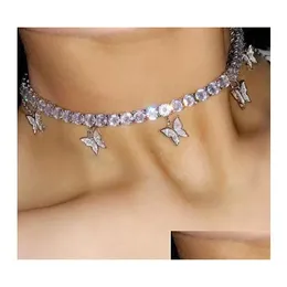 قلادة قلادة جديدة نساء الفراشة الذهب Sier Animal Iced Out Choker Cains Fashion Bling Rhinestone Joldry Gifts for Drop D dhrkz