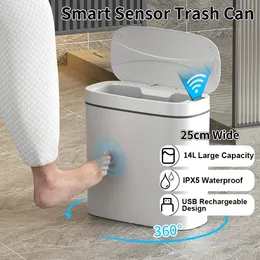 14L Smart Trash Can Automatic Sensor Garbage For Badrum Kök Toalett Vattentät bin Tin Home 240408