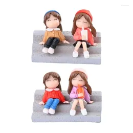 Decorative Flowers 2024 Miniature Girls Figurine On The Step Statue Sculpture Crafts For Home Bedroom Dormitory Living Room Decor